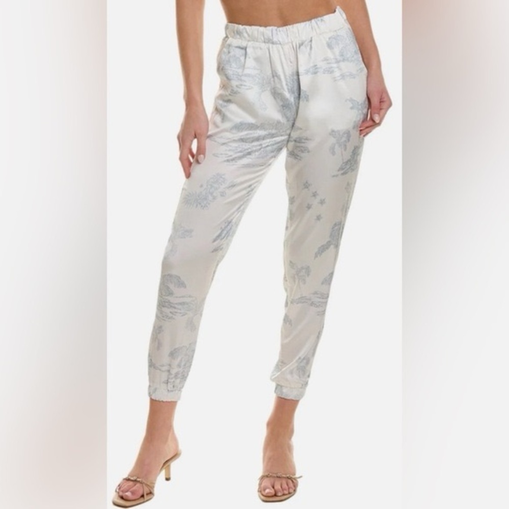 Vintage Havana Silky Pants with Cinched Leg Small White/Blue